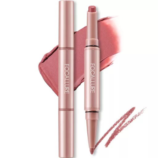 FOCALLURE Blur Matte 2in1 Double-Ended Rúzs és Szájkontúrceruza #PK02 Lilac