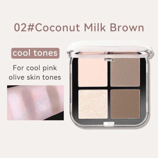 NOVO Light & Shadow 4-Color Kontúr és Highlighter Paletta #02 Coconut Milk Brown 8g