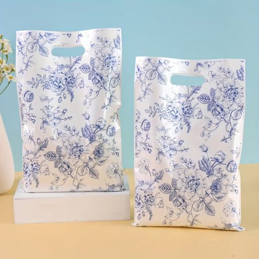 WGW Műanyag Ajándéktasak, kicsi, kék virág mintás (16.5cmx25cm) 1db